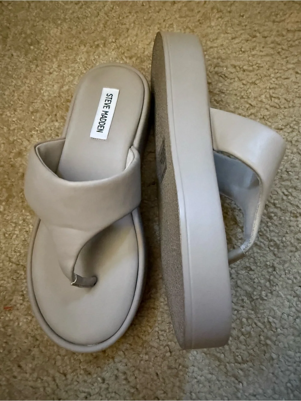Steve Madden Getable Flatform Sandals Platform Thongs Sz 7.5 Nude Beige